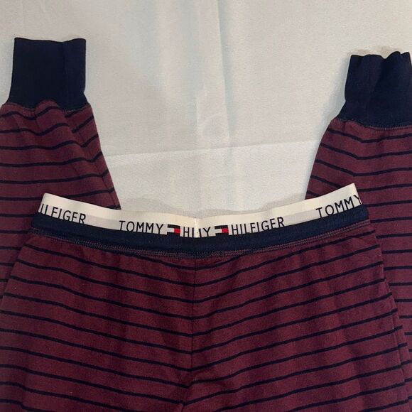 Tommy Hilfiger Burgundy/Navy Striped Drawstring Joggers Size Small - Picture 9 of 10
